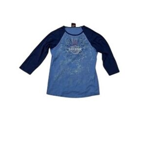 Harley Davidson Womens T Shirt XL Blue Three Quarter Sleeve Motorcycle‎ Top
